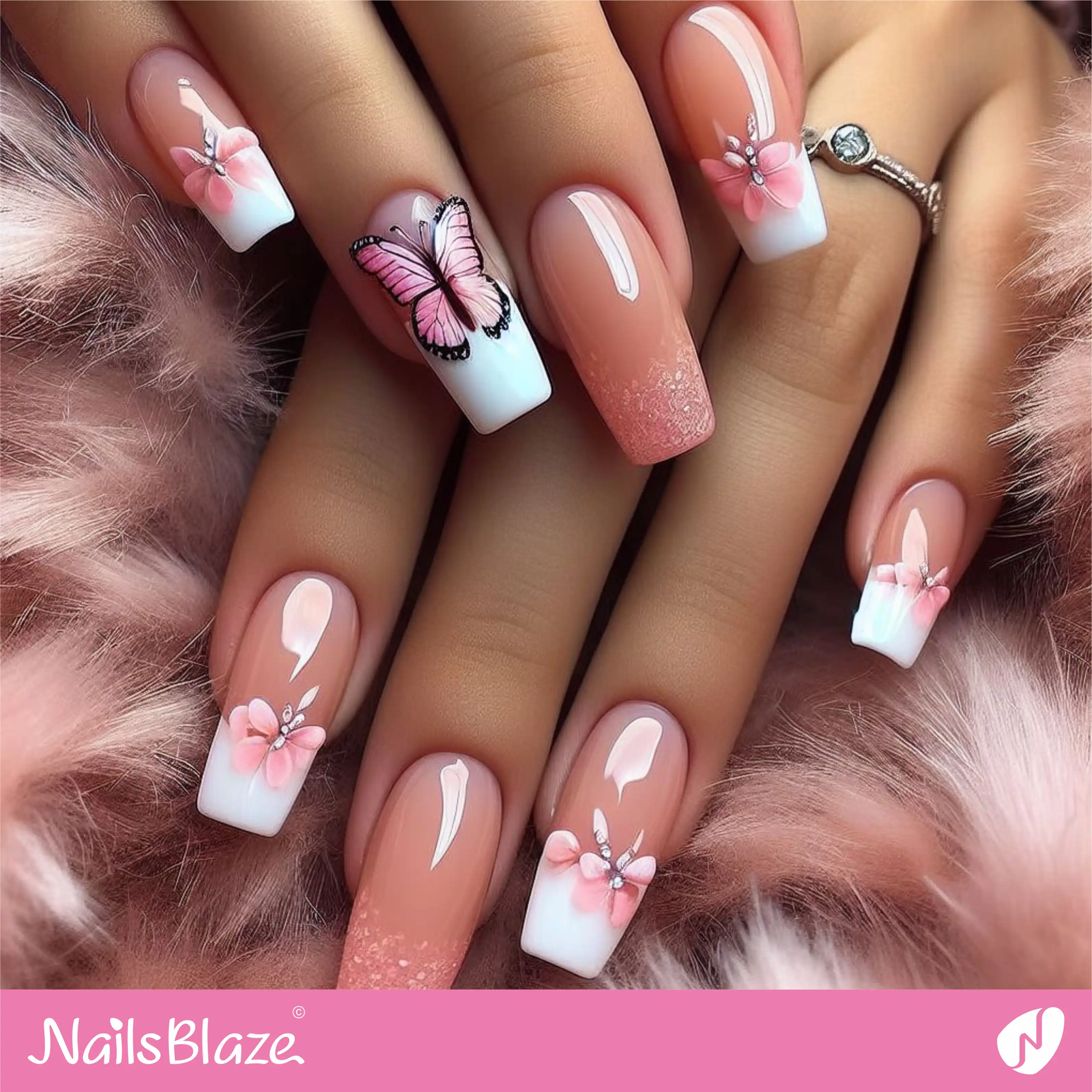 Peach Fuzz Butterfly Nails Glitter Design | Color of the Year 2024 - NB1788
